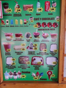 menu at Cerro Punta